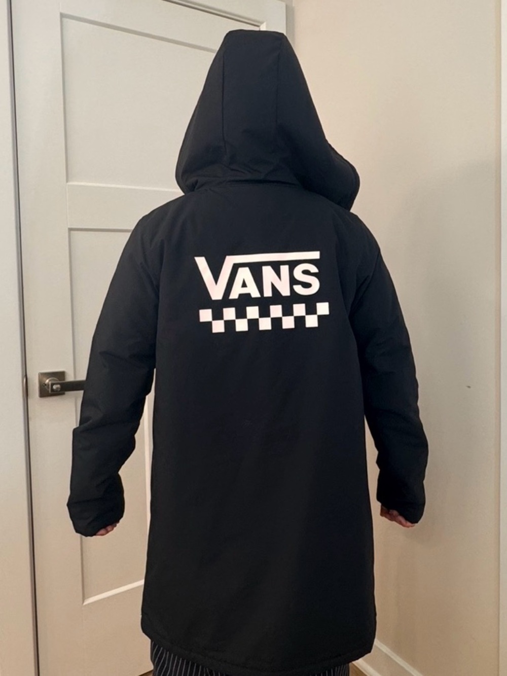 Vans Black Long Hooded Puffer Coat - Picture 2 of 11
